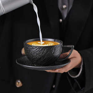 Tasse à café et soucoupe Kingze Rock Texture Latte Art 300ml 400ml, style japonais Wabi-Sabi Sawada - Product Image 2