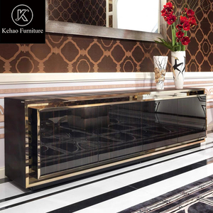 Buffet moderne en <span class=keywords><strong>verre</strong></span> noir de luxe italien avec cadre en métal doré, grand meuble de rangement pour maison haut de gamme - Product Image 1