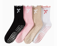 Chaussettes antidérapantes en coton pour femmes, chaussettes confortables et douces antidérapantes pour yoga, pilates, barre, ballet, logo brodé personnalisé