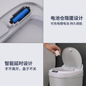 Smart Trash Can Automatic Sensor Rechargeable Lid <b>Round</b> Bathroom Kitchen Bin Girly Pink Wise Gray 20L Motion Detection - Product Image 3