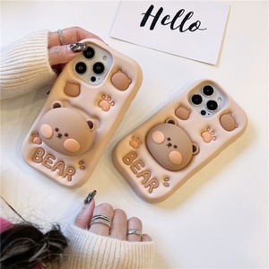 เคสโทรศัพท์ซิลิโคนนิ่มลายการ์ตูนอนิเมะหมี 3 มิติ น่ารัก พร้อมขาตั้ง สำหรับ iPhone 16 Pro Max 15 14 13 12 Pro เคสโทรศัพท์น่ารัก - Product Image 6