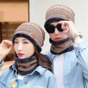 Mercan polar kış Beanies erkek şapka eşarp seti sıcak nefes yün örme şapka erkekler için moda Unisex örgü şapkalar Bonnet