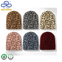 Gorro de punto grueso premium con estampado de leopardo, puño plegado, diseño de animales, afelpado, estilo urbano, logotipo personalizado, fabricante directo ODM OEM