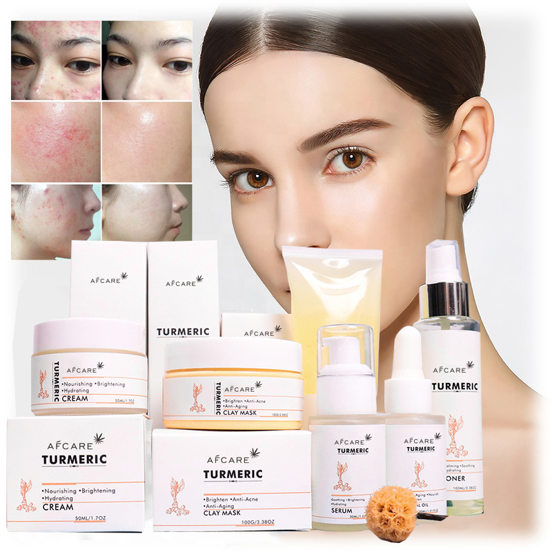 Custom Private Label Organic Korean Face Care Product Anti Aging Remove Acne Turmeric Skin Care Set