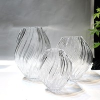 Vase à fleurs en verre transparent nordique de luxe, à spirale côtelée, design minimaliste écologique pour mariage, fête, table de maison
