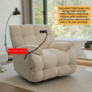 Fauteuil à bascule moderne en chenille jaune, surdimensionné, extensible, avec port de charge USB, massage électrique doux, pour adultes, en tissu et métal, écologique - Product Image 5