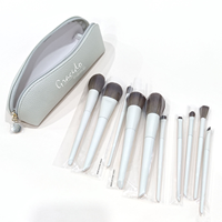 Mini Kit de Pinceaux de Maquillage Portable 10 Pièces pour le Visage, Idéal Voyage, Pinceau Éventail Correcteur, Option Logo Personnalisé, Manche en Bois, Poils Synthétiques