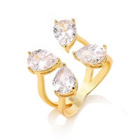 RAKOL RP2239 Bague ouverte personnalisée en laiton plaqué or avec cristaux CZ, coupe marquise classique, pour fiançailles, anniversaire ou soirée