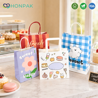 Sac en papier personnalisé HONPAK pour emballage alimentaire, imprimé en couleur avec poignée, idéal pour boulangerie, café, desserts et plats à emporter