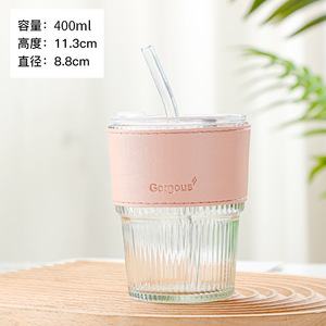 400ml tazza di vetro per <span class=keywords><strong>caffè</strong></span> in vetro manicotto in pelle cuscia tazza di vetro con coperchio e paglia di vetro bottiglia di acqua potabile - Product Image 5