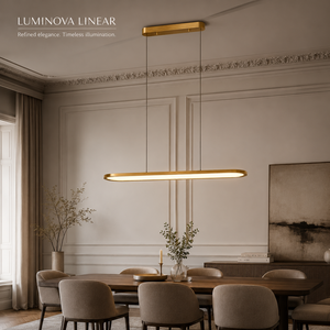 Modern Minimalist LED Linear Pendant <b>Light</b> – Gold Finish Full Spectrum Anti-Blue Eye-Care Lamp for <b>Dining</b> Table Kitchen Island - Product Image 3