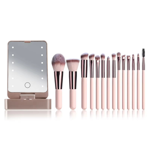 <span class=keywords><strong>Brocha</strong></span> cosmética de oro rosa, lana suave sintética con espejo de luz LED, caja de almacenamiento, 14 Uds., juegos de brochas de maquillaje - Product Image 2