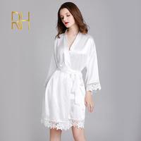 Robe de nuit en Satin Polyester, pyjamas à manches longues, pour la maison, pyjamas de demoiselle d'honneur, avec bande de dentelle, nouvelle collection