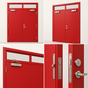 תעשייתי כפול אדום דלת אש מניעת אש בנייה פלדה מגולוון עבור קניון בית החולים - Product Image 4