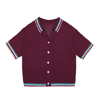 Polo tricoté en maille de coton à manches courtes pour homme, style cardigan, ajouré, pour l'été et la plage, avec logo personnalisé
