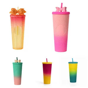 Wholesale 2023 Hot sale double Walled Insulated design 24oz Studded Tumbler with Lid and Straw for cold coffee drinks