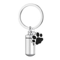 Porte-clés urne funéraire pour animaux de compagnie en acier inoxydable, couleur et emballage personnalisés, empreinte de patte, souvenir commémoratif pour cendres, poils, etc.