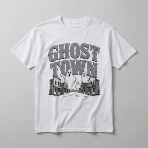 Camiseta de Manga Corta para Hombre, Corte Regular, Estampado Gráfico, Diseño Retro de Ciudad Fantasma, Estilo Occidental, Informal, de Algodón, OEM ODM - Product Image 5