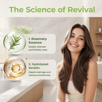 Shampoo réparateur pour cheveux bouclés à la kératine hydrolysée de romarin biologique, réparation des cheveux abîmés et crépus, produits de soin des cheveux pour femmes
