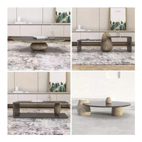 Table basse de jardin moderne en pierre de rivière ronde SH STONE, plateau en marbre noir Nero Marquina, noir, pour meubles de salon