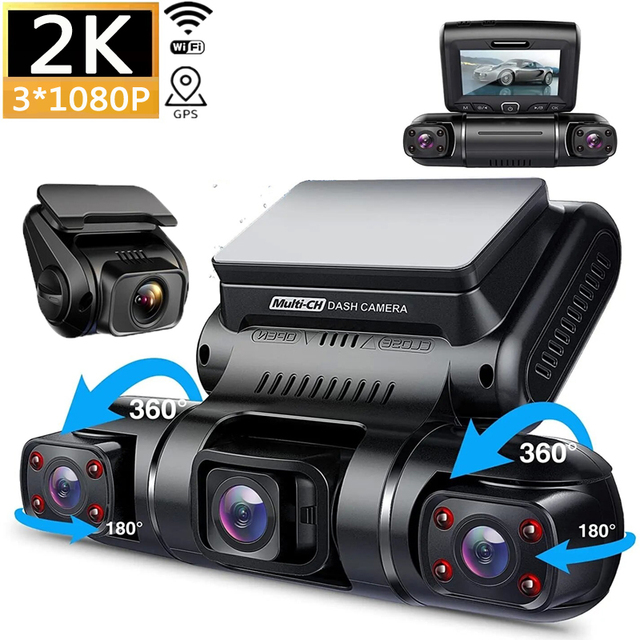 New Dual Lens 4-Channel Dash Cam 360 Panorama FHD 2K Night Vision GPS WiFi Support Auto Video Recorder 256GB Storage IPS 1 Year