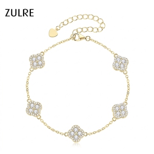 Nuovi Bracciali e Braccialetti Lucidi all'Ingrosso, Catena con Quadrifoglio, Charm Floreale, Bracciale in Moissanite Naturale per Donne - Product Image 1