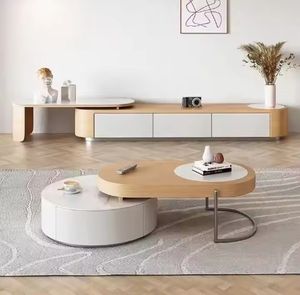 Meuble TV et table basse combinés, luxe moderne, salon, long meuble de rangement au sol - Product Image 4