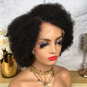 Perruque Lace Front wig frisée brésilienne naturelle, cheveux Afro bouclés, non traités, couleur noire naturelle, pre-plucked, 100% - Product Image 1