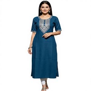 Kurti de Algodón con Bordado de Lentejuelas de 3 mm, Prenda Étnica de Lujo, Color Verde Azulado, de Secado Rápido, para Fiestas, Precio al por Mayor - Product Image 1