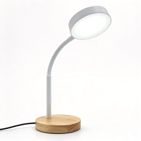 Lampe de bureau LED 8W 480lm avec col de cygne flexible, lampe de lecture AC avec base en bois, température de couleur réglable et intensité variable
