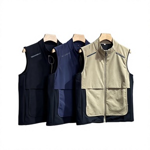 Veste de sport légère à fermeture éclair pour homme, sans manches, décontractée, coupe ample, col montant, séchage rapide, bandes réfléchissantes - Product Image 2