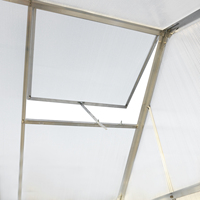 Serre de jardin écologique et imperméable, de forme carrée, en métal avec panneaux en polycarbonate, porte coulissante et ventilation.