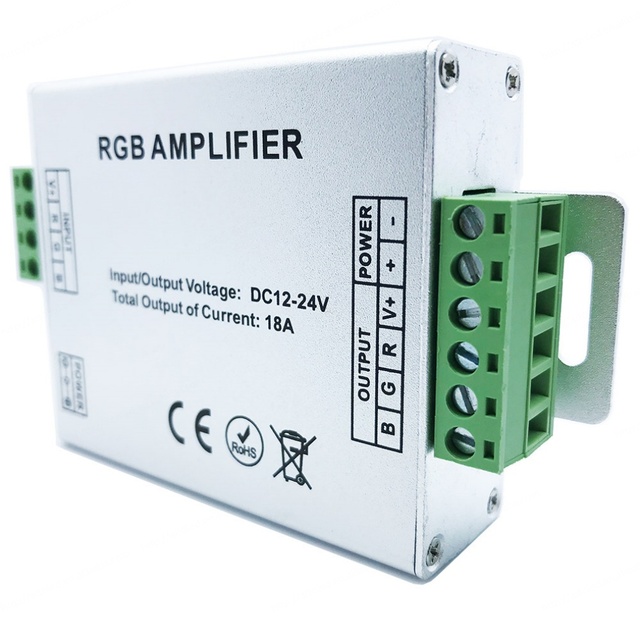 AP RGB Amplifier 18A 12V/24V 216W PWM Aluminum Case 3-Channel LED Strip Signal Repeater Power 50m Remote CE Certified 2-Year