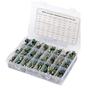 Kit de surtido de condensadores electrolíticos de aluminio radiales de alta frecuencia, color verde, 460 Uds., 24 valores, 0,1 μF-1000 μF (6,3 V-50 V), con caja - Product Image 2