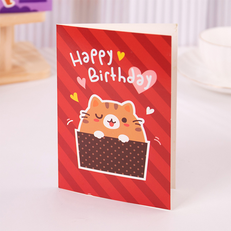[04] Chat - carte unique rouge Joyeux anniversaire