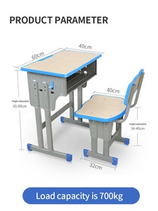 Mobilier de Salle de Classe Bureau d'Élève en MDF Ensemble Bureau et Chaise d'École Primaire à Hauteur Réglable - Product Image 2