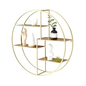 Étagère murale flottante en métal doré, 1 pièce, support mural rond en métal, organisateur de rangement, étagère pour fleurs - Product Image 3