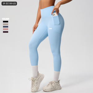 Leggings taille haute pour femmes, pantalons de yoga extensibles avec poches, collants de sport de couleur unie pour le fitness et la course à pied - Product Image 1