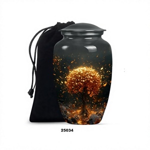 Vente chaude de qualité supérieure belle urne commémorative de crémation en aluminium arbre de vie en or pour les cendres adultes avec sac en velours gratuit - Product Image 1