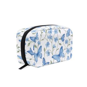 Custom Printed Butterfly Floral Makeup <b>Bag</b> Blue Flower Cosmetic Pouch Zipper Wholesale Portable Travel <b>Toiletry</b> Wash <b>Bag</b> - Product Image 1