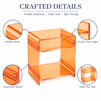 Étagère de rangement ouverte à trois niveaux transparente orange personnalisée avec coins arrondis pour le salon, l'hôtel, la décoration de la maison, table d'appoint en acrylique