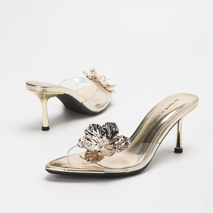 4302A-55 Chaussures Femme Personnalisées Bout Ouvert Ornements Fleur Dorée Sandales d'Été à <span class=keywords><strong>Talon</strong></span> Haut et Bouche Peu Profonde Ultra Tendance - Product Image 4
