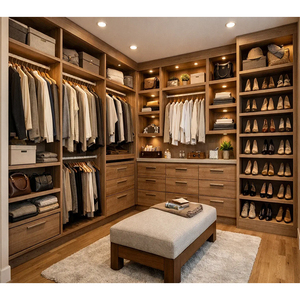Ensemble de placards de rangement en bois sur mesure pour chambre à coucher, design moderne, dressing avec étagères à chaussures - Product Image 1