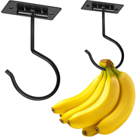 Support adhésif pliable pour bananes sous l'armoire, crochet en métal noir pour bananes sous le comptoir, support de suspension pour cuisine