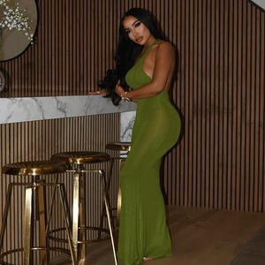 背中の開いたマキシドレスエレガントな女性の夜のプロムドレスファッションワンショルダースリットドレス - Product Image 1