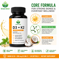Capsules de vitamine D3 K2 MK-7 en gélules molles 10000 UI D3 200 mcg K2 Huile de noix de coco Complément alimentaire Santé osseuse Soutien immunitaire 30 gélules