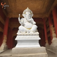Énorme statue en marbre blanc du dieu hindou Lakshmi dieu indien bouddha à tête d'éléphant pour la décoration intérieure extérieure