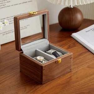 North American <b>Black</b> Walnut Wood Watch <b>Box</b> 13.7x12x8.5cm Dustproof Rectangle Storage For Couples Watches - Product Image 3