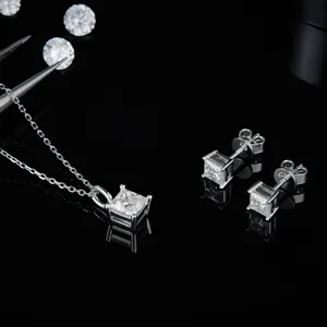 SGARIT Dainty Jewelry Gift 925 Sterling Silver Woman Necklace Earrings Set Jewellery VVS1 D GRA Moissanite Necklace Earrings Set