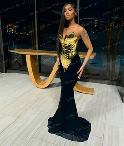 green emerald velvet dress Black & Gold A-Line Long Celebrity Dress